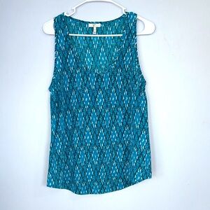 Joie teal patterned sleeveless top, size medium